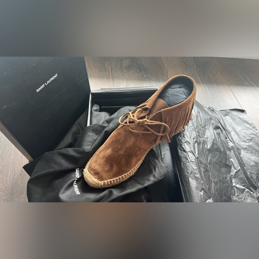 Brand New!! YSL Saint Laurent Paris Mid-top fringed espadrilles in suede 38EU